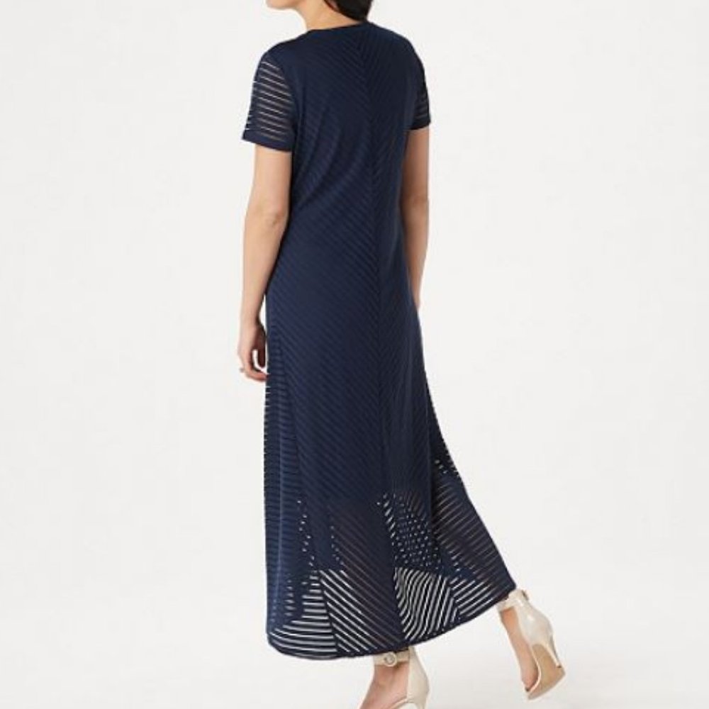 H by Halston Petite Hi-Low Burnout Stripe Dress - Picture 2 of 3